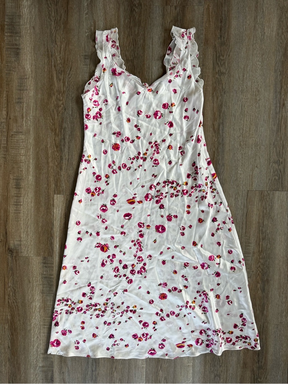Oscar de la Renta Sleepwear White Floral Slip with Pink & Orange Accents